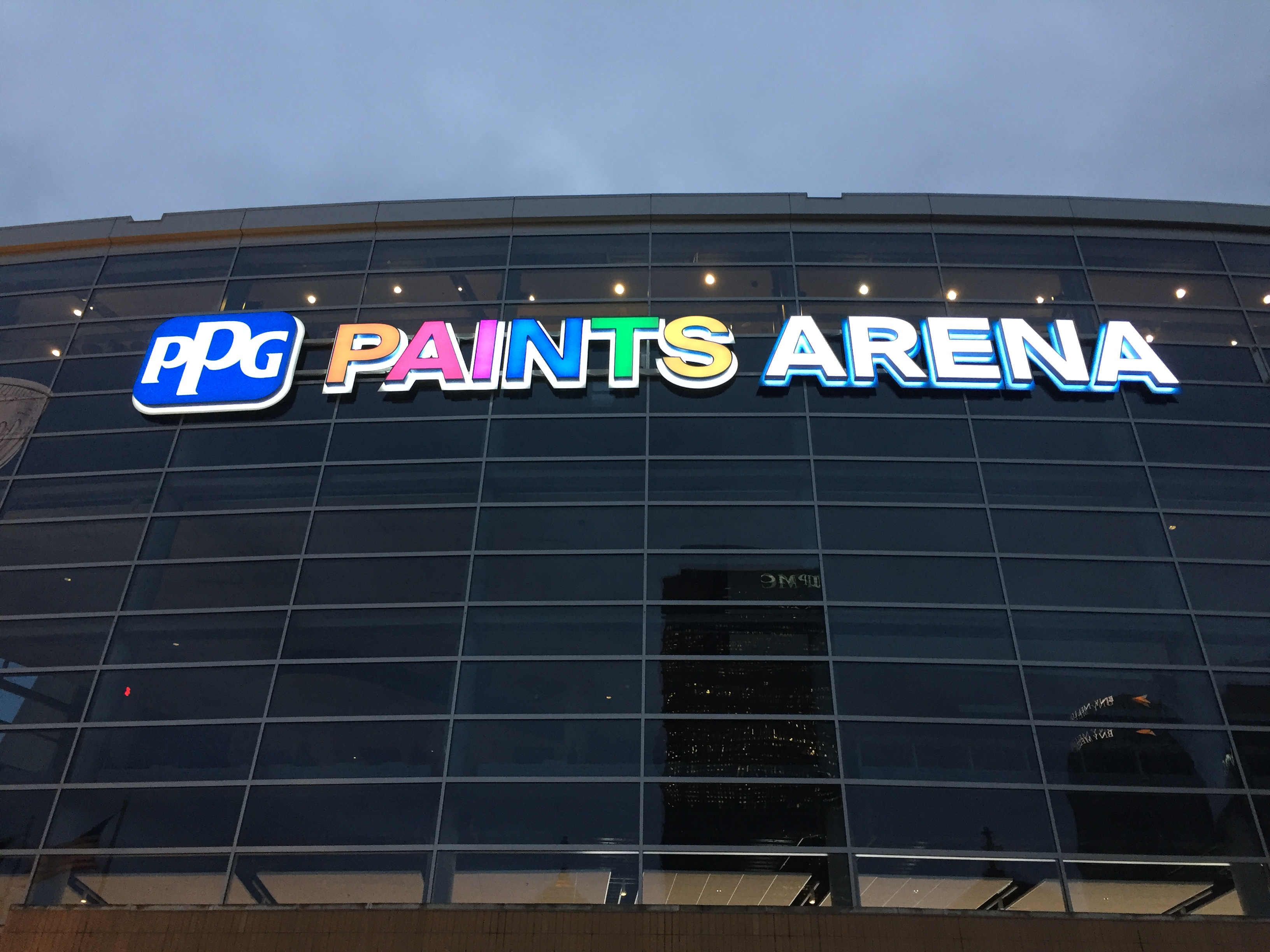 PPG Paints Arena Gets New Exterior Signage Including Color Changing   Ab.PPG Paints Color Changing Sign 